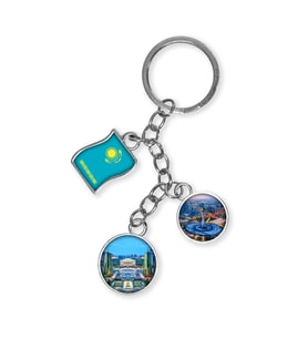 Kazakistan Üçlü Epoksi Metal Çift Taraflı Damla Anahtarlık Kazakhstan