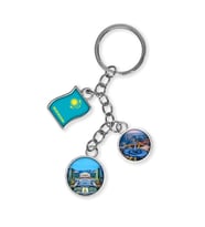 Kazakistan Üçlü Epoksi Metal Çift Taraflı Damla Anahtarlık Kazakhstan (Çok Renkli)