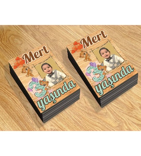 Ayıcık4 Temalı Kişiye Özel Resimli Doğum Günü Magneti  8x6 Cm 10 Adet (Kahverengi)