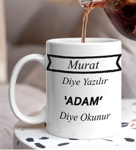 Kişiye Özel İsim Ve Adam Diye Okunur Tasarımlı Tasarımlı Beyaz Kupaa Bardakk