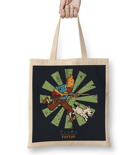 Tintin Retro Japanese Bez Çanta Uzun Saplı