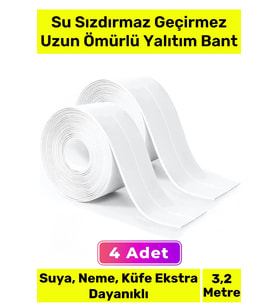 Ekstra Güçlü Su Geçirmez Sızdırmaz Dayanıklı Yalıtım Tamir Küf Önleyici Beyaz Bant 3.2m - 4 Adet