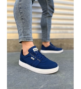 JY0118 REX Bağcıklı Keten Kumaş Erkek Günlük Sneaker Ayakkabı KBT - Lacivert