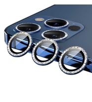 Apple iPhone 12 Pro Max CL-06 Renkli Taşlı Kamera Lens Koruyucu (Mavi)