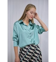 Mint Yeşili Oversize Saten Gömlek D1033107L