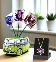 Kişiye Özel 3 Fotoğraflı Vosvos Saksı ve Gerçek Ametist Taşlı Lotus Kolye (Yeşil)