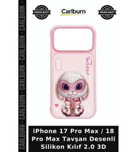 iPhone 17 Pro Max / 18 Pro Max Tavşan Desenli Silikon Kılıf 2.0 3D Koruma Kabı