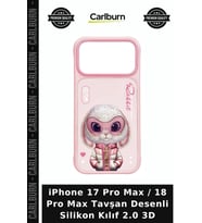 iPhone 17 Pro Max / 18 Pro Max Tavşan Desenli Silikon Kılıf 2.0 3D Koruma Kabı