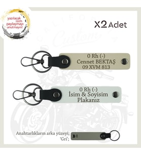Motosiklet Maceracıları, İsim Plaka ve 0 Rh - Kan Grubu Acil Durum Anahtarlığı x2, Beyaz-S Kahve-Gr (Çok Renkli)