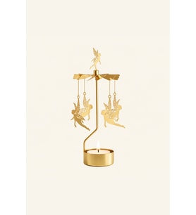 Dönen Mumluk Peri Figürlü Altın Metal Tealight Mum Tutucu Dekoratif Hediye 18 cm