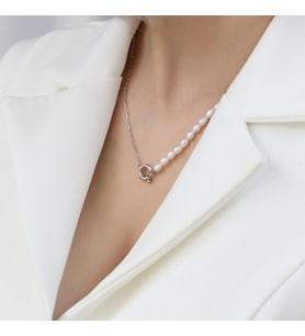 925 Ayar Gümüş Barock White Tatlısu İncisi Kolye-5mm (Altın)