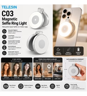 Telesin C03 Magnetic Selfie Ring Light Manyetik Katlanabilir Selfie ve Video Işığı