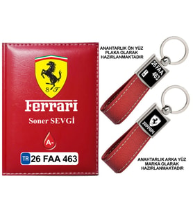 Plakanıza Özel Ferrari Logolu Kırmızı Ruhsat Kabı ve Anahtarlık