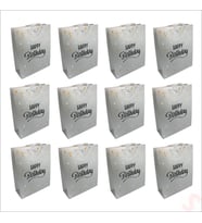 Happy Birthday Gümüş Karton Çanta, 32 x 26 x 10 cm - 12 Adet (STD)