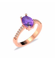 Oval Ametist Taşlı Rose Gümüş Yüzük