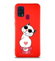 Samsung Galaxy M31 Soft Premier Kapak Coolcat Tasarımlı Silikon Kılıf - Kırmızı (Şeffaf)