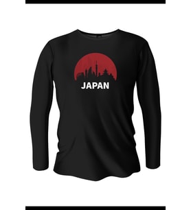 Japan Baskılı Uzun Kollu Bisiklet Yaka Erkek Siyah T-Shirt