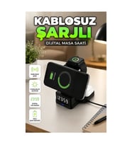 Kablosuz Şarjlı Dijital Masa Saati – 3 Seviyeli LED Parlaklık