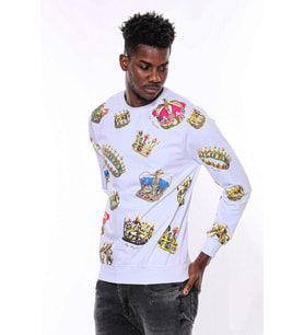 Beyaz Baskılı Taşlı Bisiklet Yaka Sweatshirt - Wessi