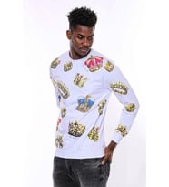 Beyaz Baskılı Taşlı Bisiklet Yaka Sweatshirt - Wessi