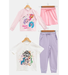 4'lü My Little Ponny Tshirt Şort Pantolon Pembe Takım 
