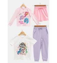4'lü My Little Ponny Tshirt Şort Pantolon Pembe Takım 