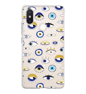 PrintiFy Xiaomi Mi 8 SE ile Uyumlu 1mm Slim Fit Nazar Boncuğu 2 Baskılı Şeffaf  Kılıf