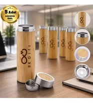 Logonuza Özel 5 Adet 5316 Bambu Çelik Termos 500 ml Filtreli Kurumsal Termos