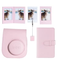 Instax mini 12 Pembe Deri Kılıf Laporta Deri Albüm ve Fotoğraf Çerçeveleri Aksesuar Seti