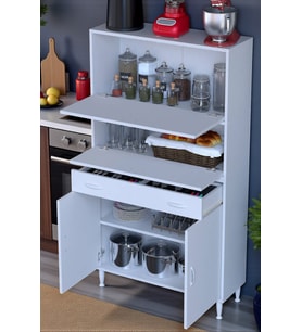 Eliusta Solaira 100 cm Genişlik Kapaklı Mutfak Dolabı 4 Kapaklı, Çekmeceli Çok Amaçlı Mutfak/Banyo Dolabı (Beyaz)