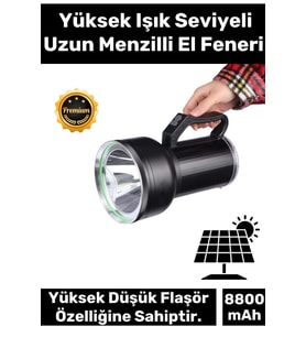 Premium 5 Modlu GT Led Taşınabilir Beyaz Işık 8800 mAh Akülü 23cm Güneş Solar Ledli Fener Aydınlatma