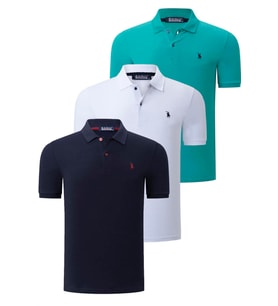 ÜÇLÜ SET T8561 DEWBERRY ERKEK T-SHIRT-LACİVERT-BEYAZ-AÇIK YEŞİL (Karışık)
