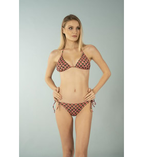 Estiva Parlak Üçgen İpli Bikini Takımı - Turuncu Desenli