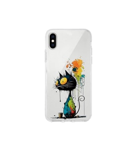 iPhone X ile Uyumlu Splash Kedi Tasarımlı Şeffaf Silikon Kılıf