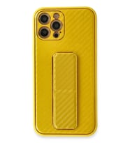 Newface Apple iPhone 12 Pro Kılıf Coco Karbon Standlı Kapak - Sarı