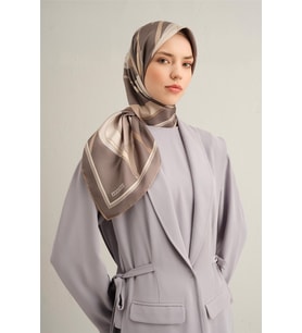 Çiçek Desenli Saf İpek Sura Eşarp -9302D (Küf Yeşili)