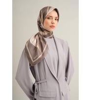 Çiçek Desenli Saf İpek Sura Eşarp -9302D (Küf Yeşili)