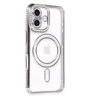 Newface Apple iPhone 16 Kılıf Joke Simli Magneticsafe Kılıf - Gri