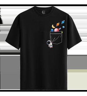 Cosmic Pocket %100 Pamuklu Kadın Siyah Tişört - Premium Quality
