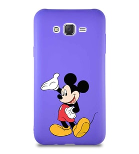 Samsung Galaxy J7 Soft Premier Kapak Mickey Mouse-C Tasarımlı Silikon Kılıf - Mor (Şeffaf)