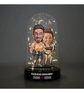 Sporcu Çiftler Karikatürlü Işıklı Fanus Biblo