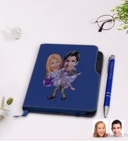 BK Gift Kişiye Özel Sevgililer Karikatürlü Lacivert Termo Deri Defter Kalem Seti-56
