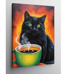 Kanvas Tablo Kahve İçen Kedi