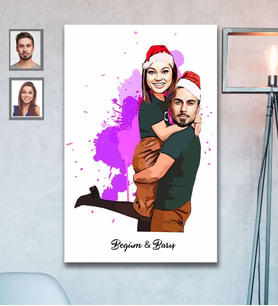 Kişiye Özel Yılbaşı Sevgili Karikatürlü Ahşap Tablo 30x47 Model-6
