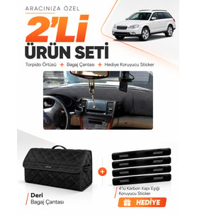 SUBARU OUTBACK (2003-2009) Uyumlu Torpido Örtüsü + Deri Bagaj Çantası + Sticker Seti - Siyah
