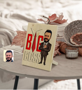 BK Gift Kişiye Özel Erkek Big Boss Karikatürlü Dekoratif Ahşap Çerçeve Model 4