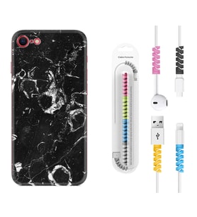 Apple iPhone 5 6 7 8 Plus Se XR Kılıf Kablo Koruma Spiral Silikon Black Hole Marble 1387