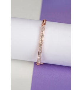 Kare Zirkon Taşlı Rose Renk 925 Ayar Gümüş Bayan Bileklik