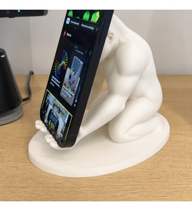 3D Baskı Goril Telefon Tutucu - Kaslı Goril Masaüstü Telefon Standı-Beyaz