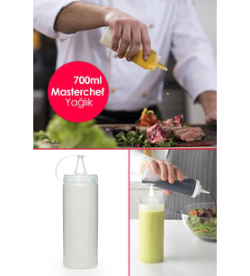 Masterchef Sızdırmaz Kapaklı Plastik Yağ Şişesi, Yağdanlık Sos Şişesi, 700 ml, Şeffaf, Modern
